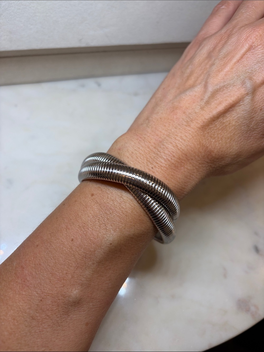 Coiled Silver Wrap Bracelet for Women Stainless Steel stretchy.
